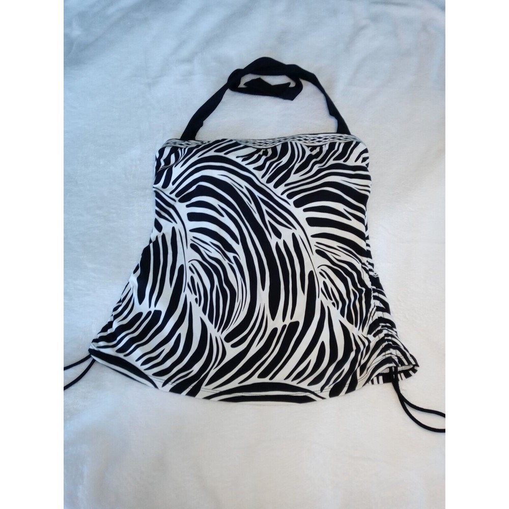 Dana Buchman Black White Tankini Top Halter Neck Padded Side Ruching Size 10